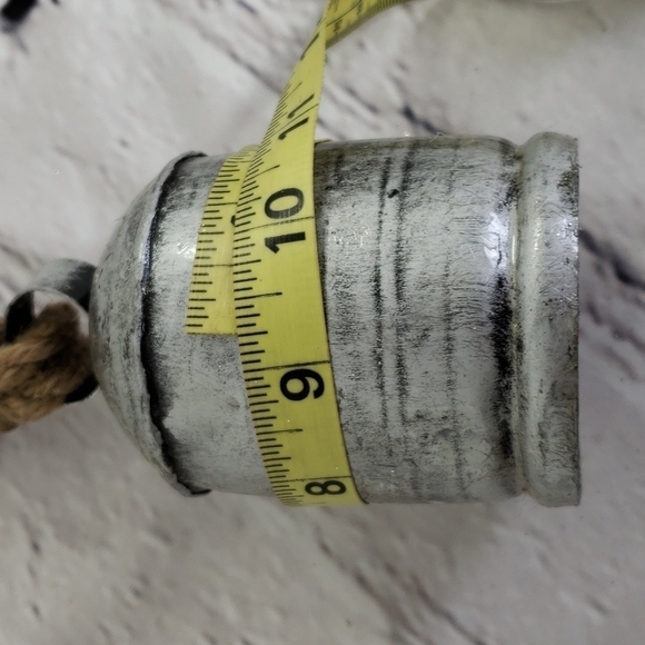 Set of 3 Cow Bell Ornaments Silver Pewter Look Metal & Rope Wood Clangor Medium - Picture 5 of 5